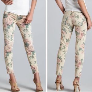 Current/Elliott tan floral low rise jeans size 24 GUC